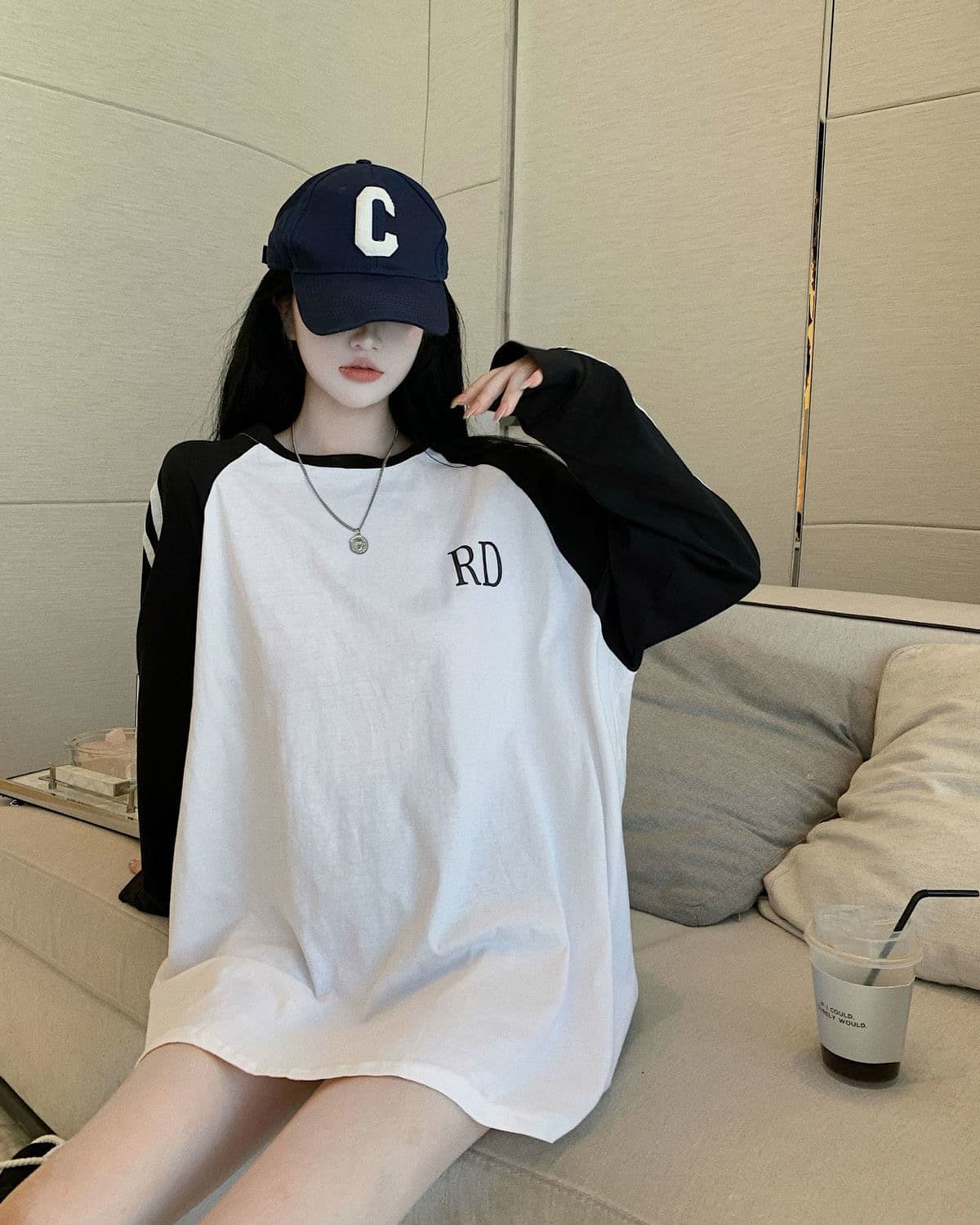 있음 선적 순면 좋은 품질 봄 가을 새로운 와이드 디자인 센스 삽입 어깨 티셔츠 학생 한국 대외 무역 이미지 2