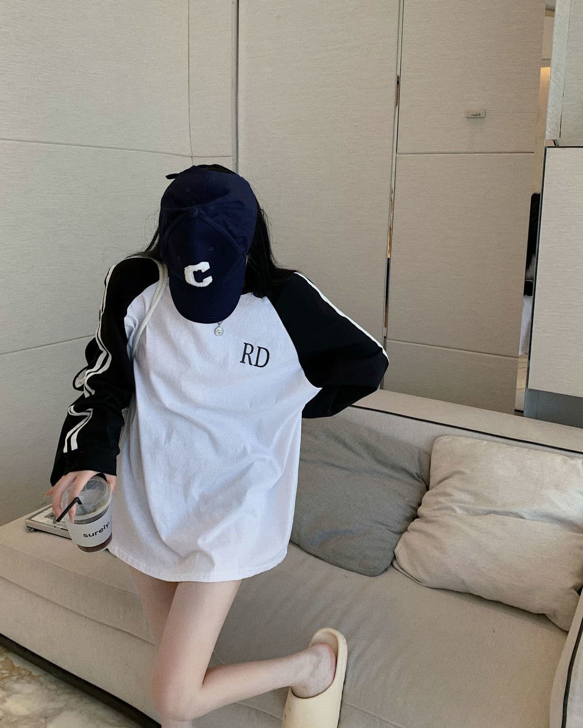있음 선적 순면 좋은 품질 봄 가을 새로운 와이드 디자인 센스 삽입 어깨 티셔츠 학생 한국 대외 무역 상세 이미지 6