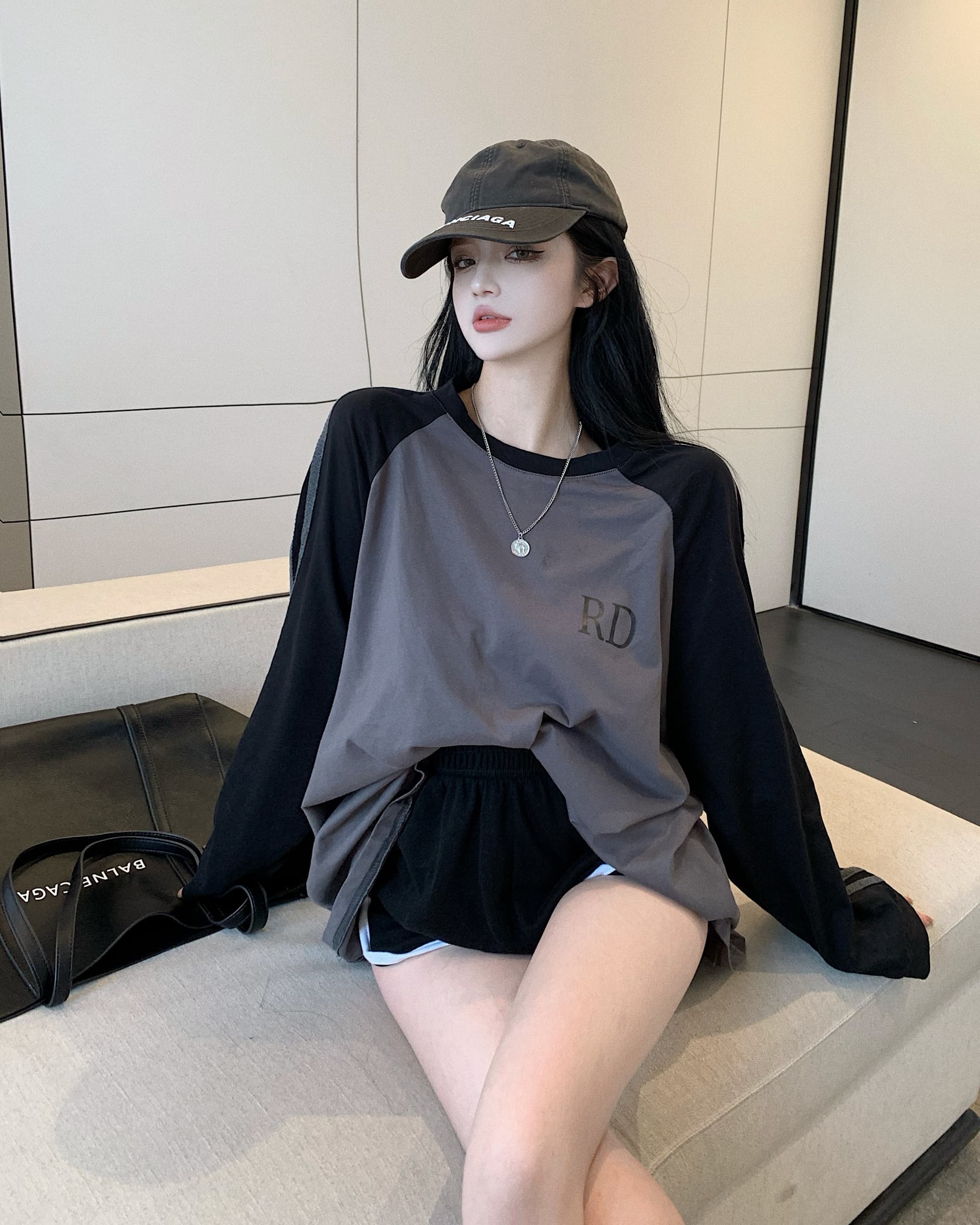 있음 선적 순면 좋은 품질 봄 가을 새로운 와이드 디자인 센스 삽입 어깨 티셔츠 학생 한국 대외 무역 상세 이미지 8