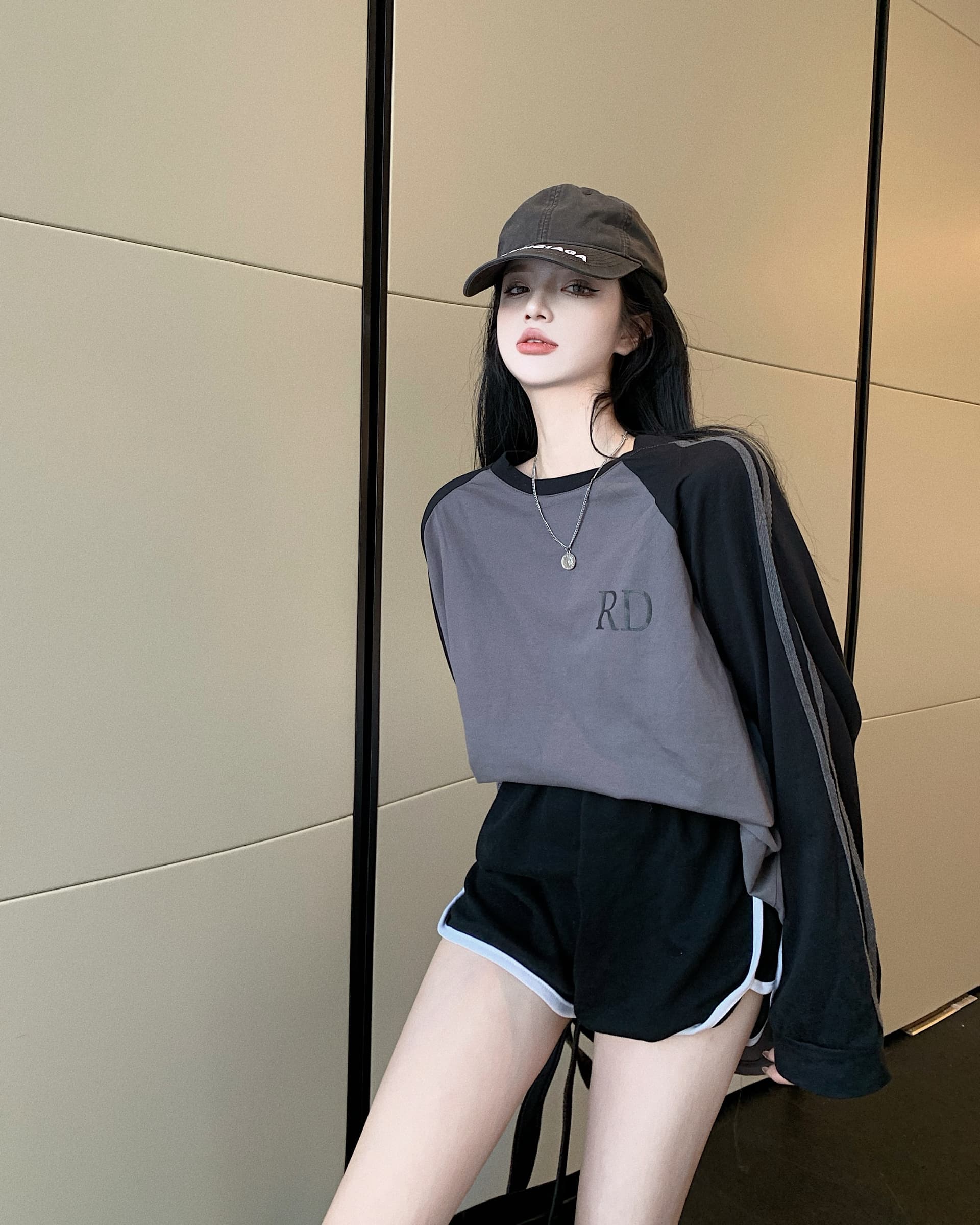 있음 선적 순면 좋은 품질 봄 가을 새로운 와이드 디자인 센스 삽입 어깨 티셔츠 학생 한국 대외 무역 상세 이미지 9
