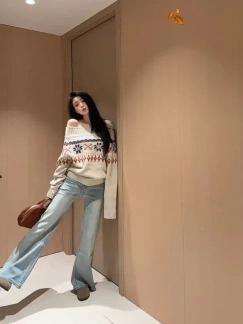 아메리칸 공정한 섬 fitcheck 자카드 루즈핏 니트 스웨터 스웨터 남녀 가을 겨울철 디자인 센스 맨위 긴팔 상세 이미지 3