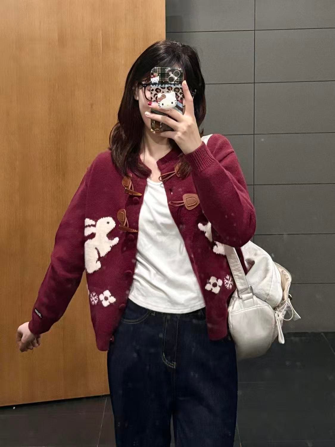 귀여운 토끼 자수 스웨터 오픈 가디건 여성 가을 겨울 소뿔 버클 패치워크 한 부서 레트로 게으른 부주의 한 부드러운 찹쌀 라운드 넥 재킷 상세 이미지 6
