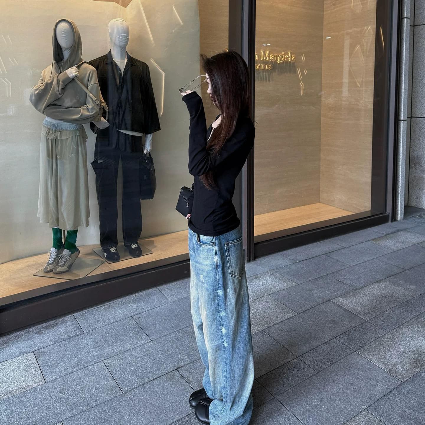 양모 아메리칸 디자인 센스 단추 반 개방 칼라 긴팔 티셔츠 여성 가을 새로운 긍정적 인 어깨 핫걸 인사이드 잡아라. 의류 이미지 5