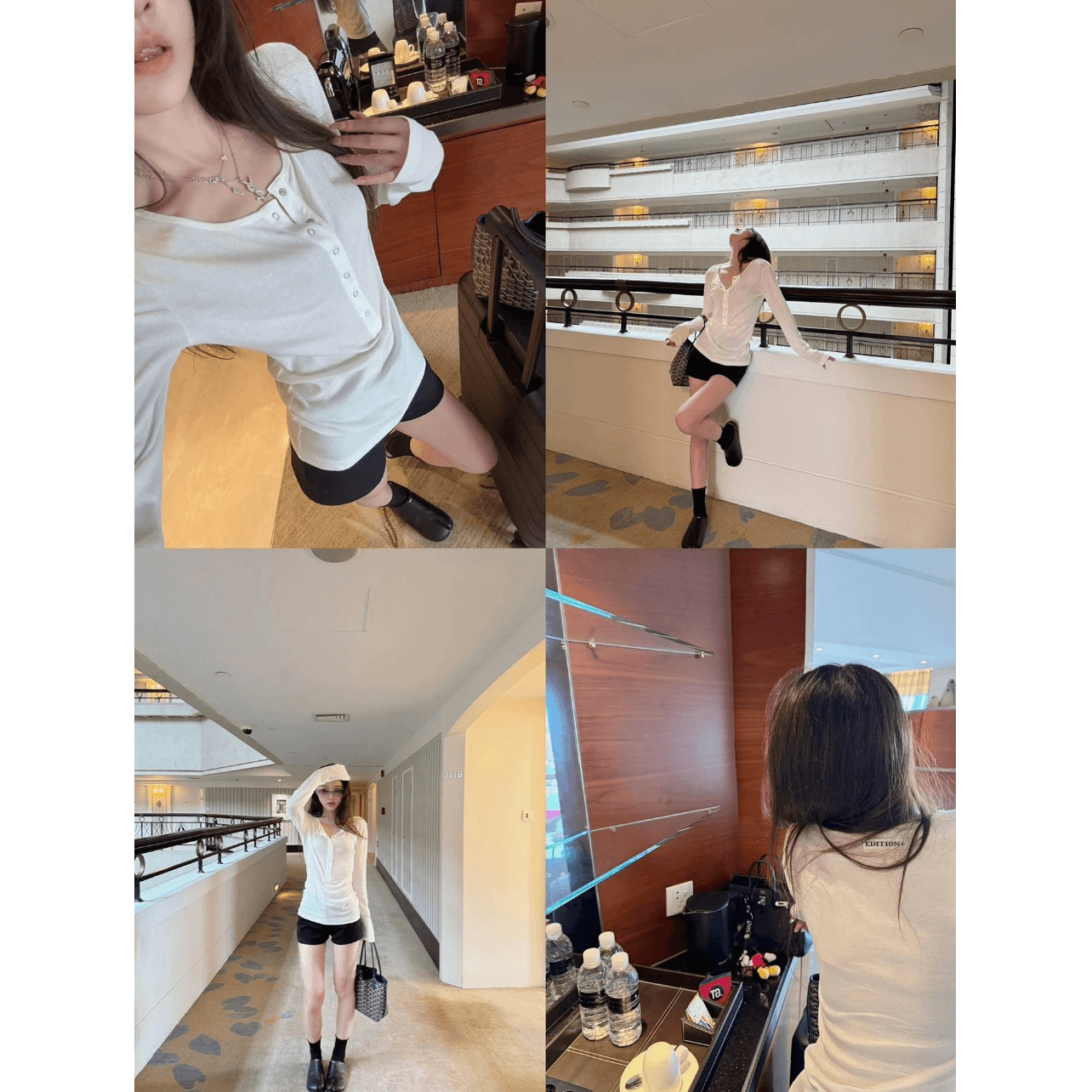 양모 아메리칸 디자인 센스 단추 반 개방 칼라 긴팔 티셔츠 여성 가을 새로운 긍정적 인 어깨 핫걸 인사이드 잡아라. 의류 상세 이미지 3