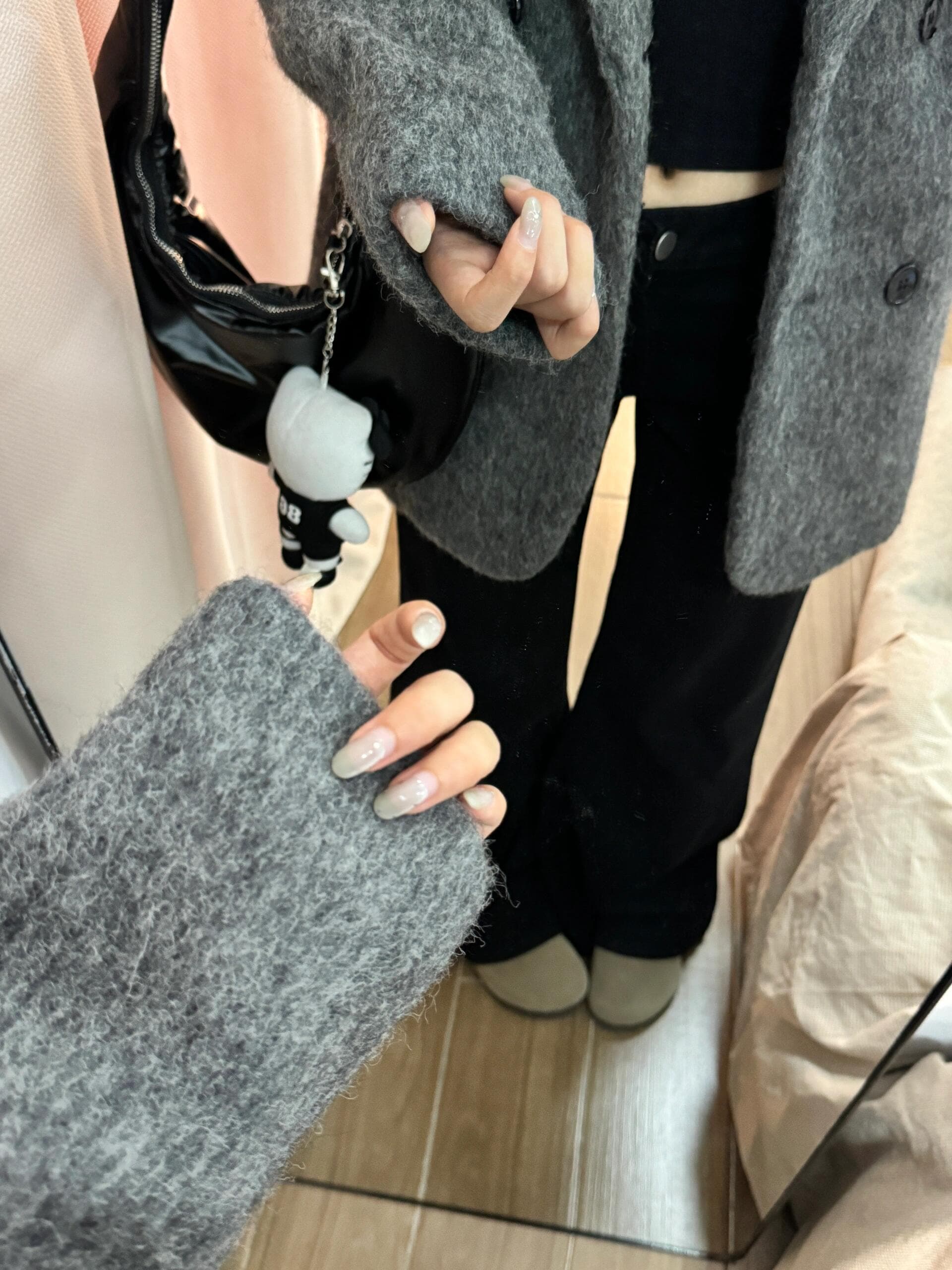 고급 센스 회색 모직 여성 코트 2026 가을 겨울 새로운 두꺼운 루즈핏 작은 키 정장 모직 코트 여성 상세 이미지 10