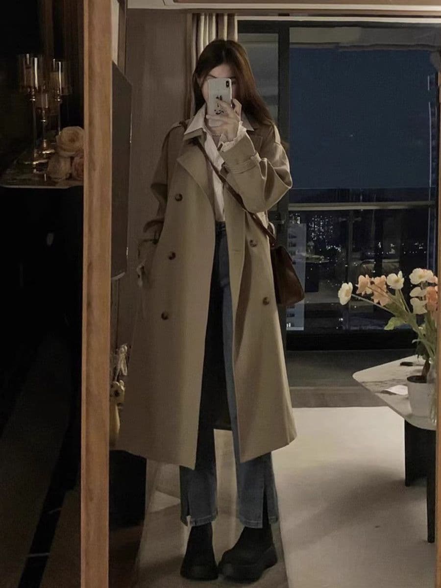 바람막이 여성 2026 봄 가을 새로운 한 부서 작은 키 중간 길이 코트 품격 영국식 바람 고급 센스 재킷 이미지 2