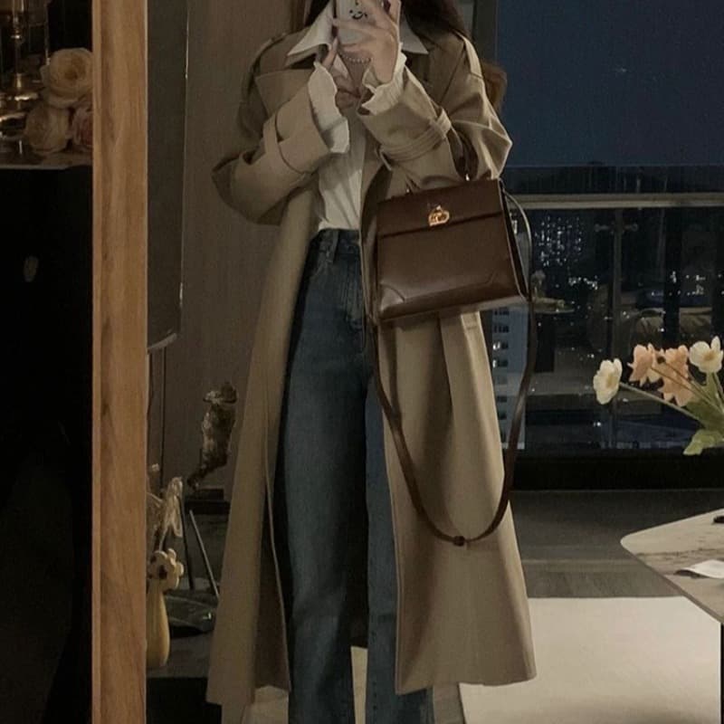 바람막이 여성 2026 봄 가을 새로운 한 부서 작은 키 중간 길이 코트 품격 영국식 바람 고급 센스 재킷 이미지 4
