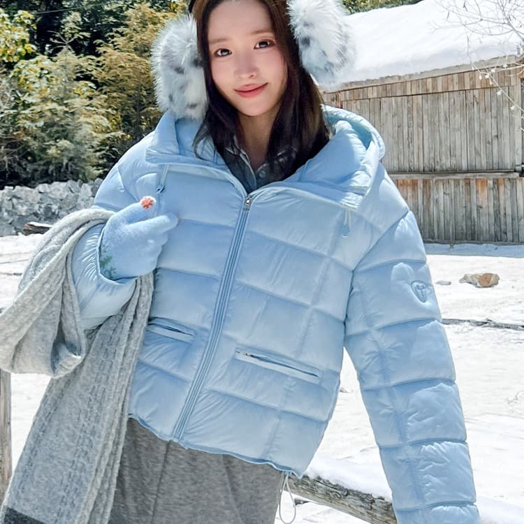 실사 가위 구름 후드 갈비 살 면 의류 여성 겨울 얇고 가벼운 작은 키 야외 캐주얼 보온 여성 코트 이미지 2