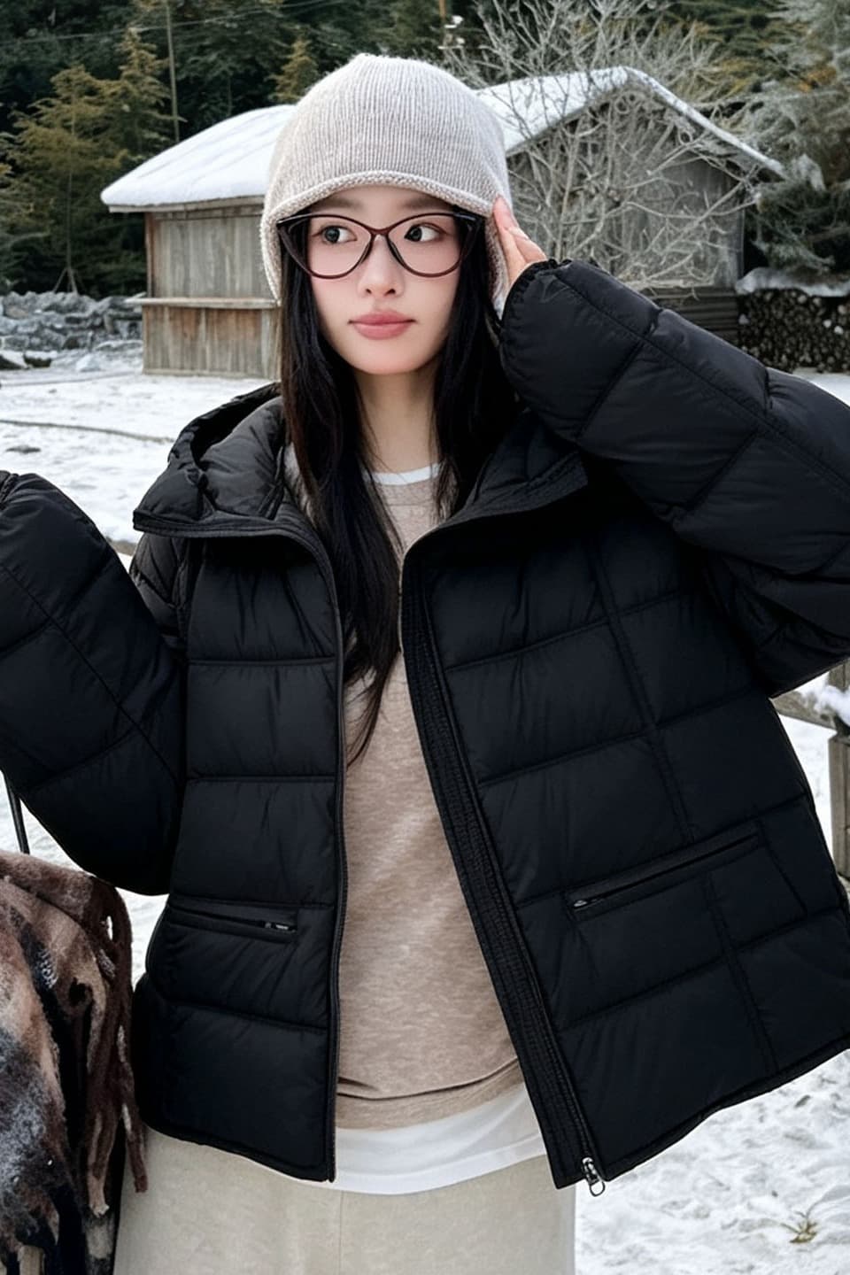 실사 가위 구름 후드 갈비 살 면 의류 여성 겨울 얇고 가벼운 작은 키 야외 캐주얼 보온 여성 코트 이미지 7