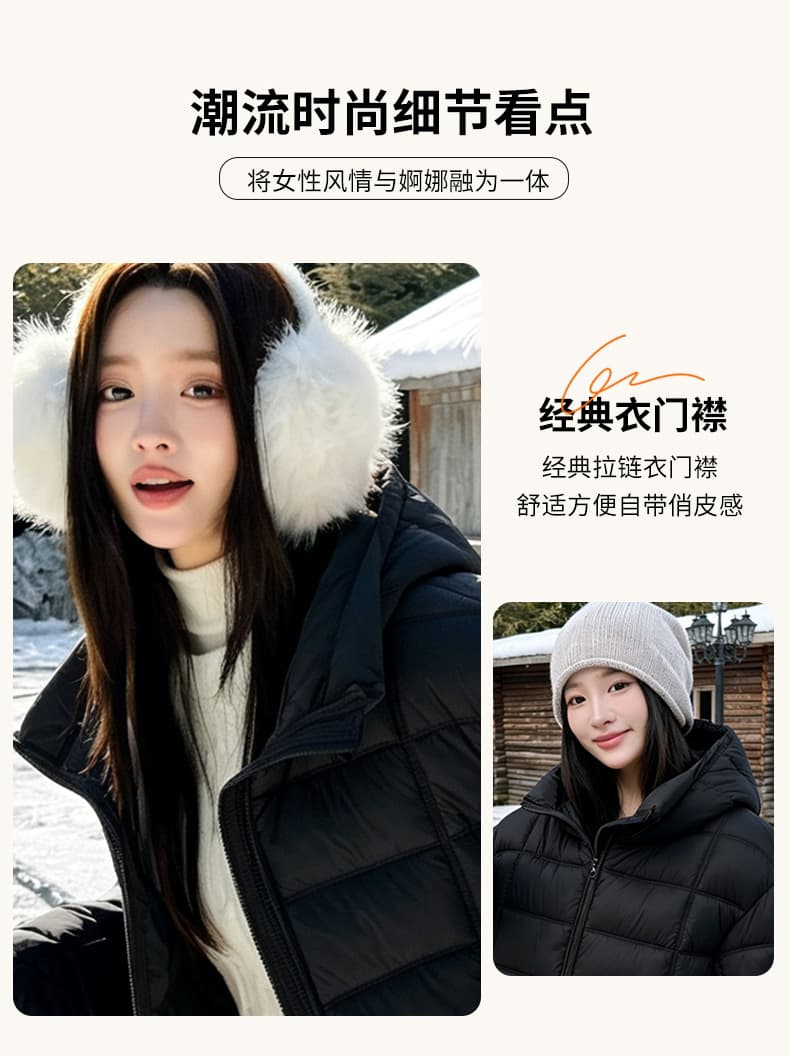 실사 가위 구름 후드 갈비 살 면 의류 여성 겨울 얇고 가벼운 작은 키 야외 캐주얼 보온 여성 코트 상세 이미지 6
