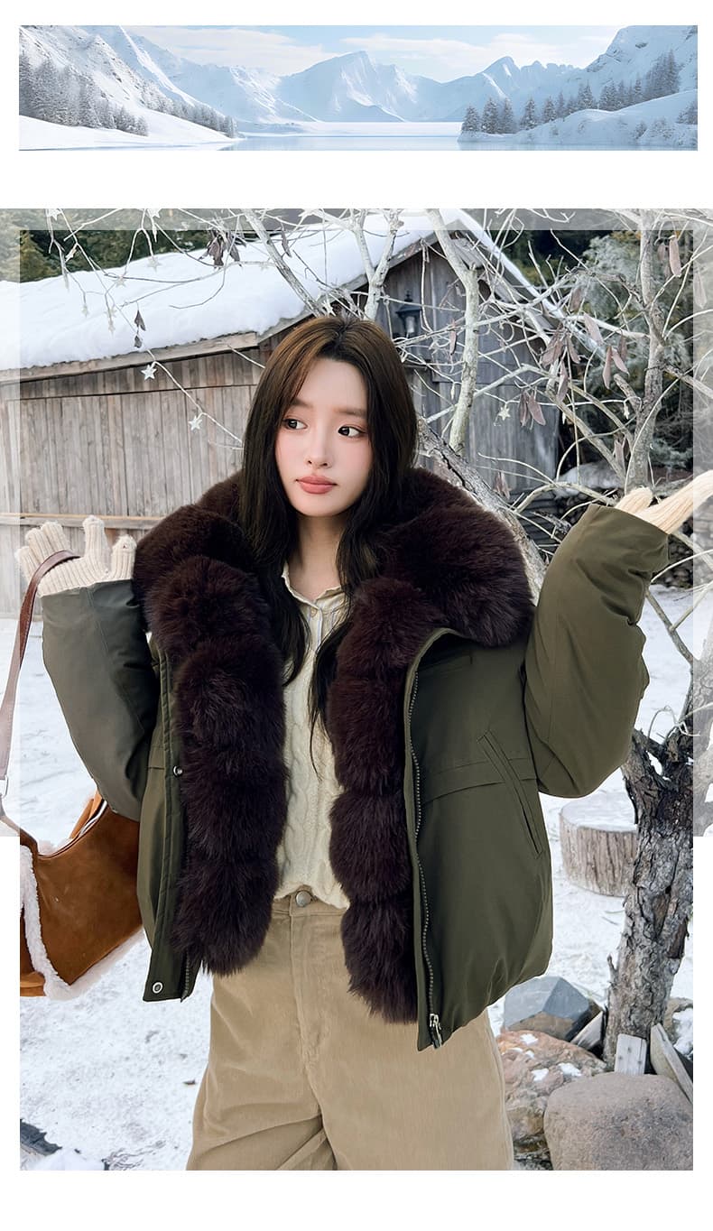 실사 2026 새로운 모방 여우 모피 칼라 아래 면화 의류 여성 짧은 패션 루즈핏 두꺼운 Parker 세트 상세 이미지 24