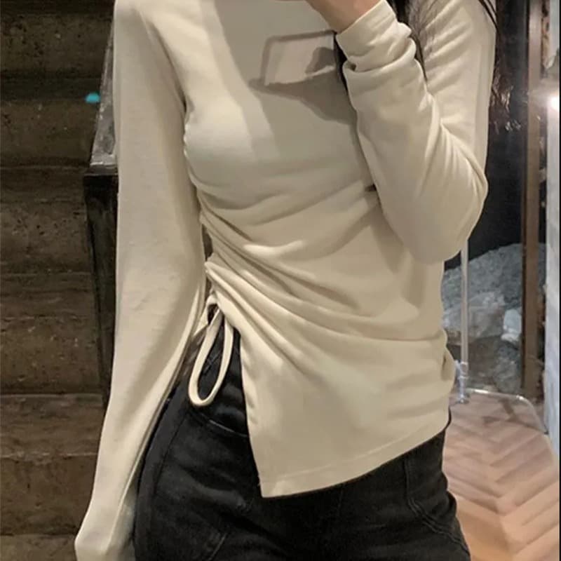 있음 선적 양면 De 플러시 터틀넥 기본 셔츠 여성 인사이드 가져 가라. 디자인 센스 펌프 로프 긴팔 티셔츠 맨위 이미지 5