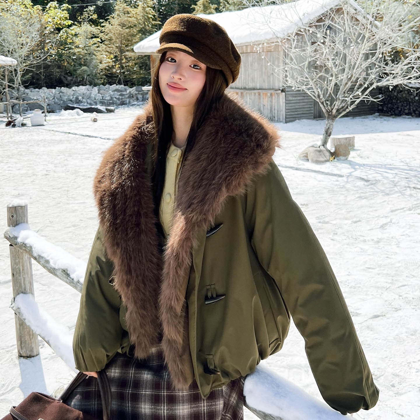 실사 2026 겨울 새로운 소뿔 버클 플리스 패치워크 바 En 바람 Parker 면 의류 여성 두꺼운 면 옷 재킷 이미지 2