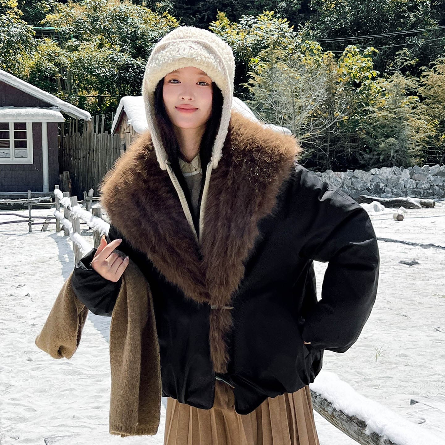 실사 2026 겨울 새로운 소뿔 버클 플리스 패치워크 바 En 바람 Parker 면 의류 여성 두꺼운 면 옷 재킷 이미지 3