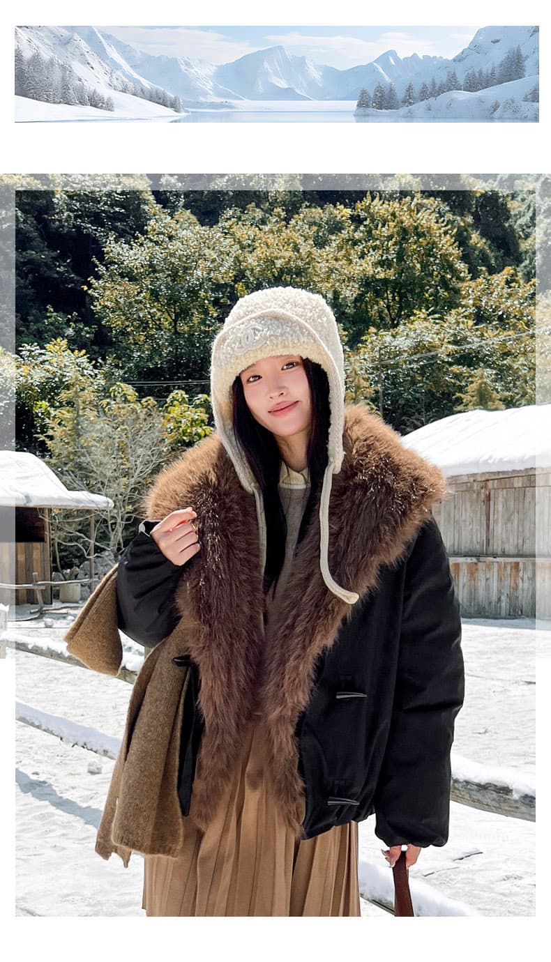 실사 2026 겨울 새로운 소뿔 버클 플리스 패치워크 바 En 바람 Parker 면 의류 여성 두꺼운 면 옷 재킷 상세 이미지 28