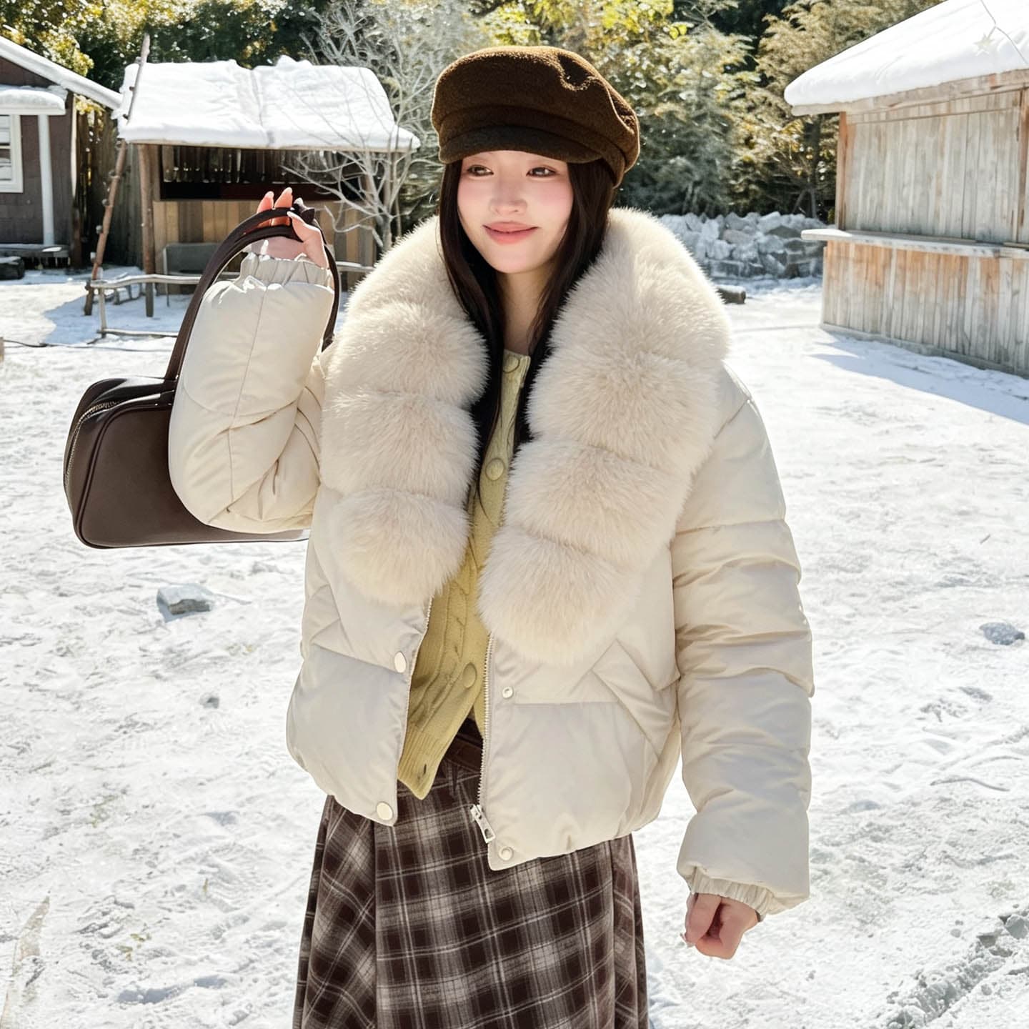 실사 큰 모피 칼라 겨울 새로운 쇼트 스타일 아래 면화 의류 여성 루즈핏 두꺼운 작은 키 한 부서 목화 진딧물 재킷 이미지 2