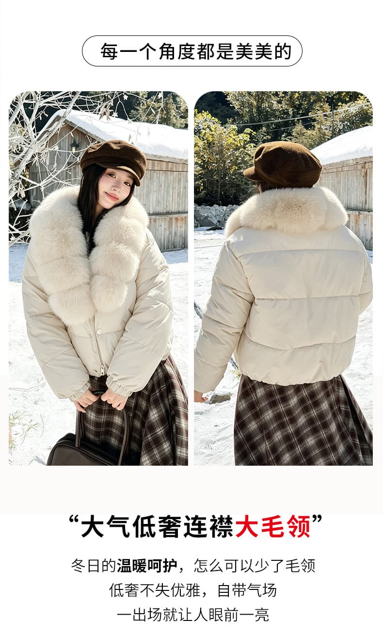 실사 큰 모피 칼라 겨울 새로운 쇼트 스타일 아래 면화 의류 여성 루즈핏 두꺼운 작은 키 한 부서 목화 진딧물 재킷 상세 이미지 5