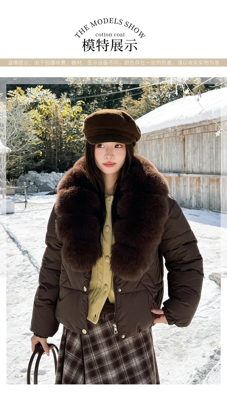 실사 큰 모피 칼라 겨울 새로운 쇼트 스타일 아래 면화 의류 여성 루즈핏 두꺼운 작은 키 한 부서 목화 진딧물 재킷 상세 이미지 12