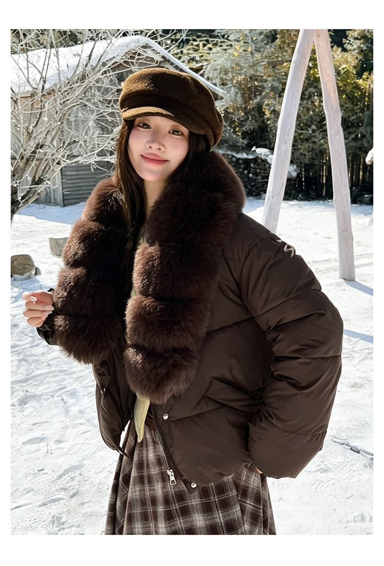 실사 큰 모피 칼라 겨울 새로운 쇼트 스타일 아래 면화 의류 여성 루즈핏 두꺼운 작은 키 한 부서 목화 진딧물 재킷 상세 이미지 13