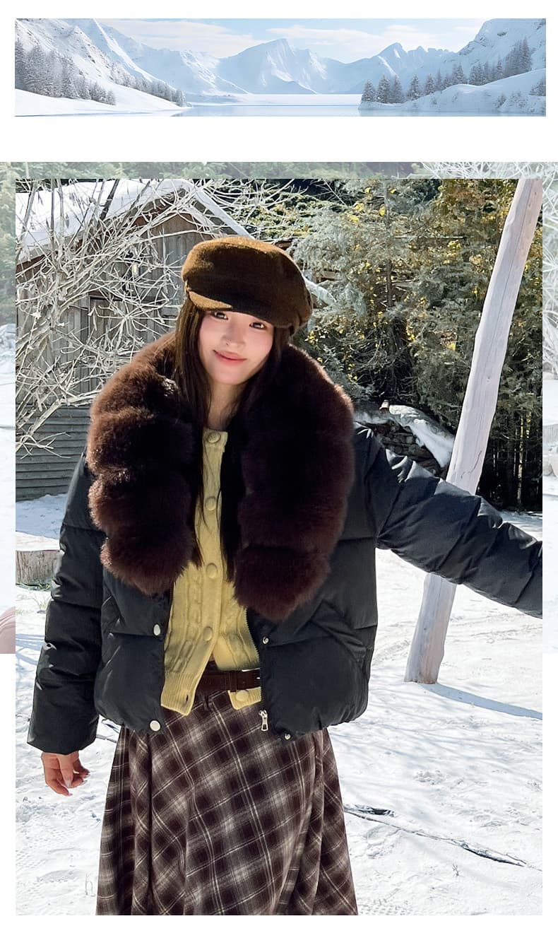 실사 큰 모피 칼라 겨울 새로운 쇼트 스타일 아래 면화 의류 여성 루즈핏 두꺼운 작은 키 한 부서 목화 진딧물 재킷 상세 이미지 23