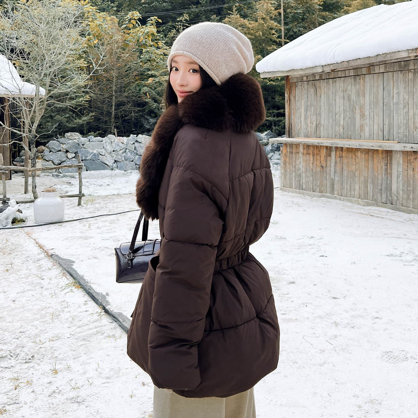 실사 품격 명문 여성 바람 재킷 고급 품격 허리 수축 후드 면 옷 스키복 둘 착용 두꺼운 면 의류 여성 이미지 5