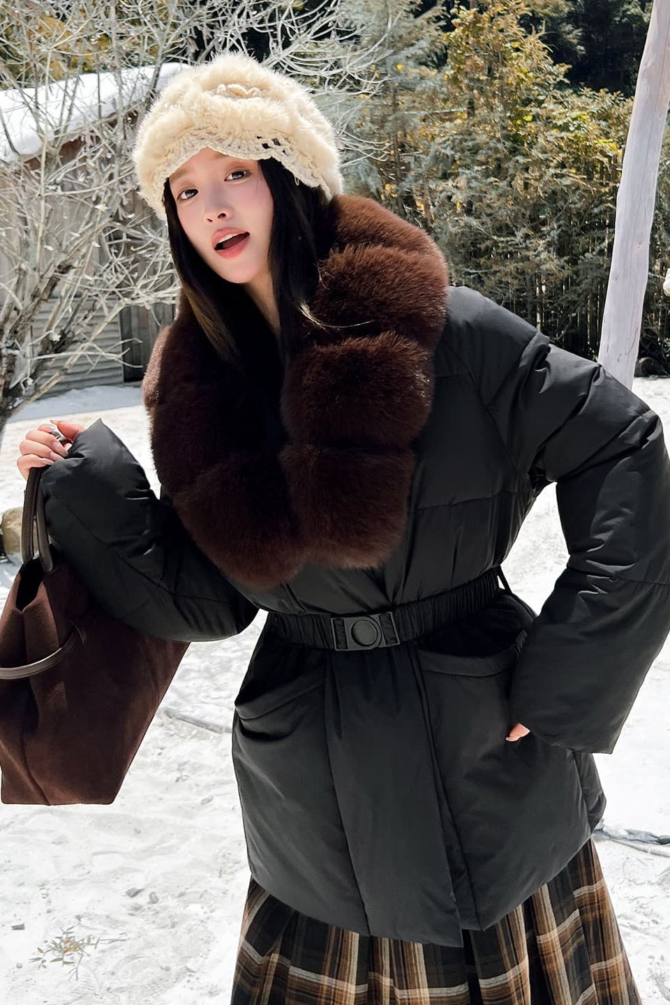 실사 품격 명문 여성 바람 재킷 고급 품격 허리 수축 후드 면 옷 스키복 둘 착용 두꺼운 면 의류 여성 이미지 7