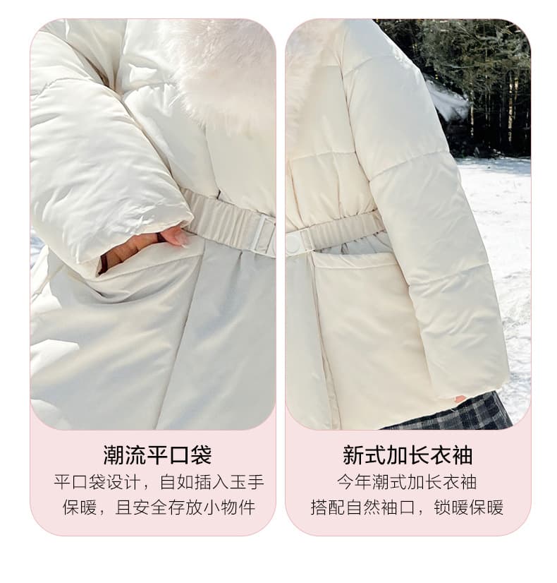 실사 품격 명문 여성 바람 재킷 고급 품격 허리 수축 후드 면 옷 스키복 둘 착용 두꺼운 면 의류 여성 상세 이미지 10
