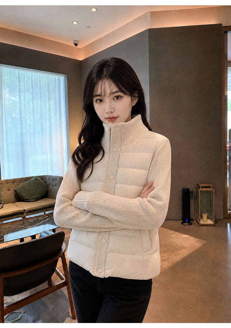 실사 한 부서 레트로 니트 패치워크 스탠드 칼라 얇고 가벼운 면 의류 겨울 새로운 고급 센스 보온 쇼트 스타일 면 옷 여성 상세 이미지 8