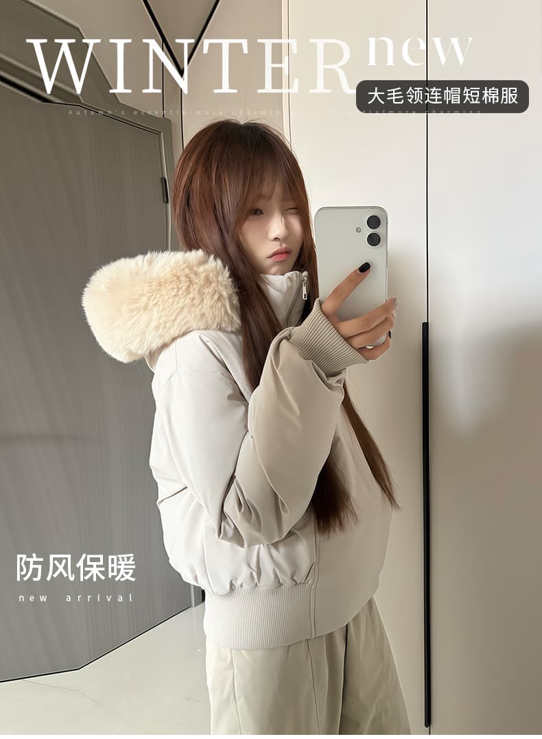 블루스 순간 여우 모피 칼라 쇼트 스타일 자이언트 잘 생긴 다운 재킷 여성 머저리 작은 키 재킷 새로운 코튼 자켓 상세 이미지 1