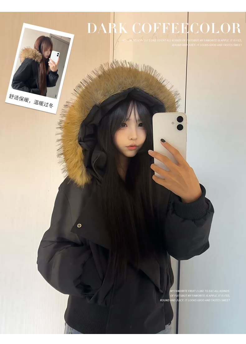 블루스 순간 여우 모피 칼라 쇼트 스타일 자이언트 잘 생긴 다운 재킷 여성 머저리 작은 키 재킷 새로운 코튼 자켓 상세 이미지 3