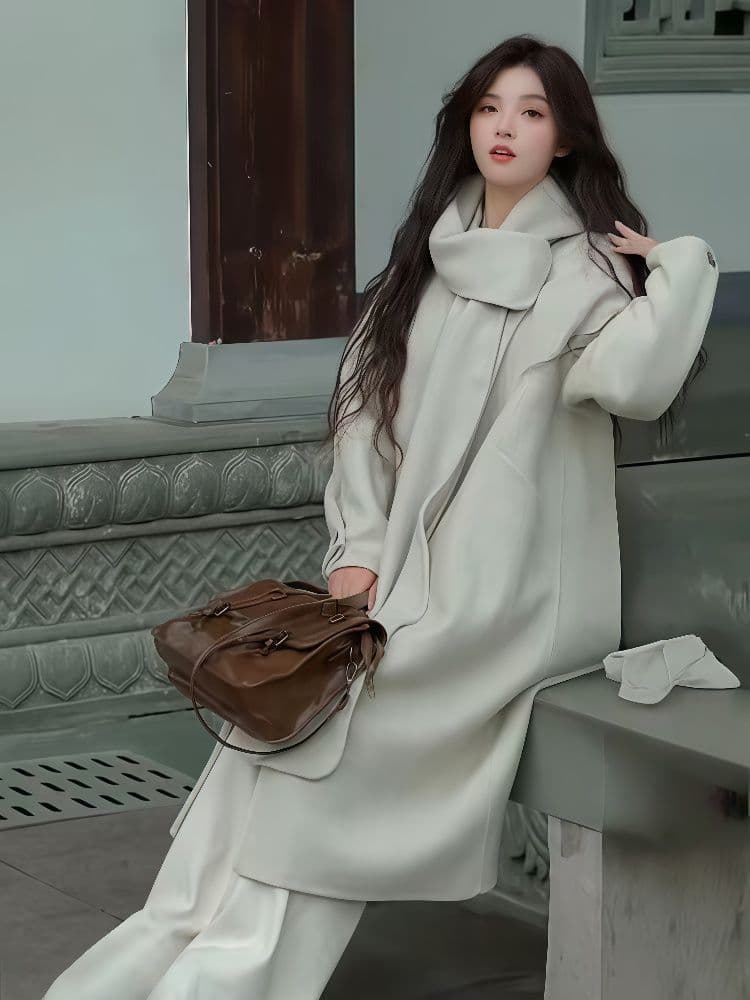 2026 고급 새로운 루즈핏 다용도 디자인 가을 겨울 스카프 수 있습니다. 언 로딩 양모 양면 코트 재킷 빛 럭셔리 상세 이미지 6