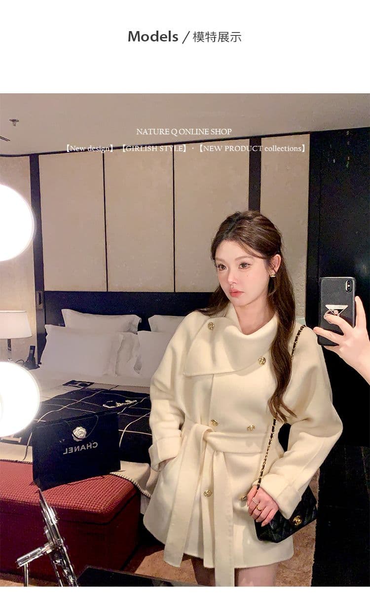작은 대중 디자인 센스 모직 외투 여성 겨울 새로운 2026 품격 허리 수축 슬림해 보이는 플러스 면 품격 모직 코트 상세 이미지 10