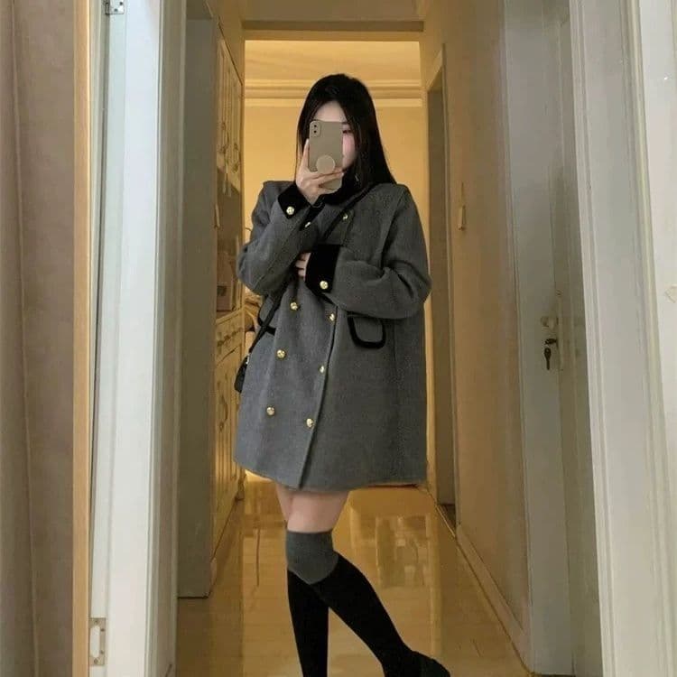 프랑스식 작은 대중 디자인 센스 루즈핏 슬림해 보이는 모직 외투 가을 겨울 새로운 품격 두꺼운 보온 모직 코트 여성 상세 이미지 2