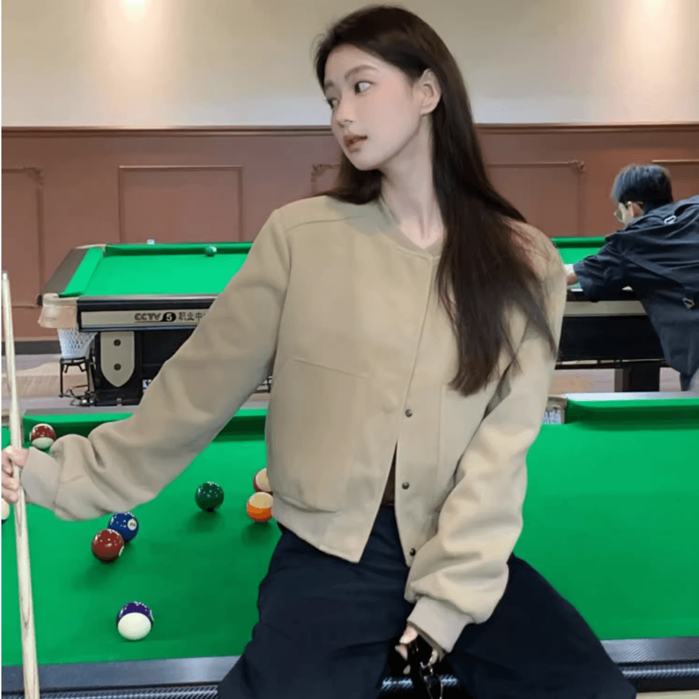 아메리칸 레트로 회색 쇼트 스타일 야구 유니폼 여성 코트 봄과 가을 디자인 센스 작은 대중 루즈핏 캐주얼 재킷 맨위 이미지 2
