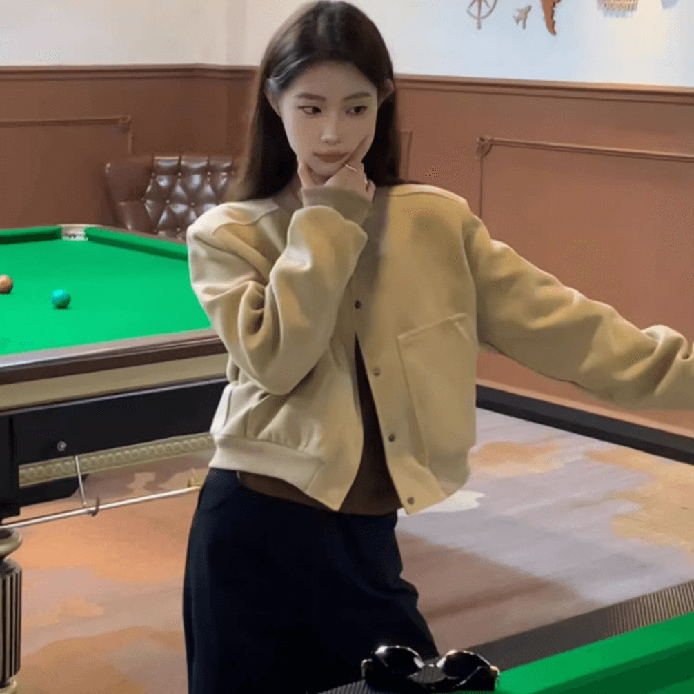 아메리칸 레트로 회색 쇼트 스타일 야구 유니폼 여성 코트 봄과 가을 디자인 센스 작은 대중 루즈핏 캐주얼 재킷 맨위