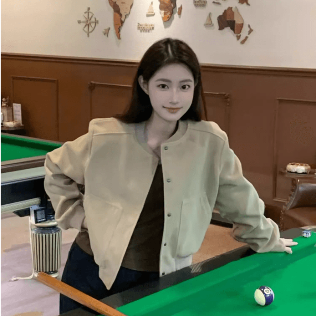 아메리칸 레트로 회색 쇼트 스타일 야구 유니폼 여성 코트 봄과 가을 디자인 센스 작은 대중 루즈핏 캐주얼 재킷 맨위 이미지 5