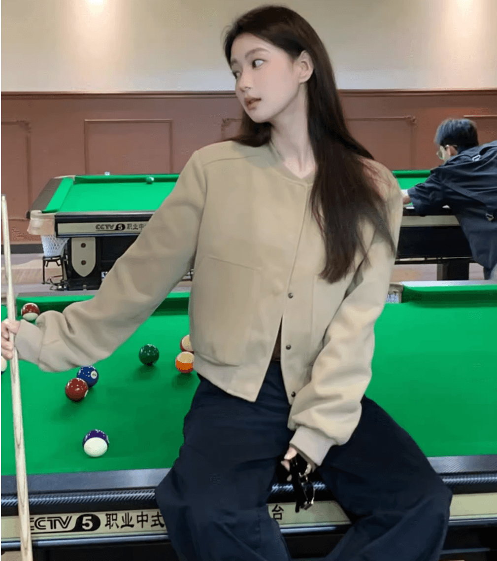 아메리칸 레트로 회색 쇼트 스타일 야구 유니폼 여성 코트 봄과 가을 디자인 센스 작은 대중 루즈핏 캐주얼 재킷 맨위 상세 이미지 2