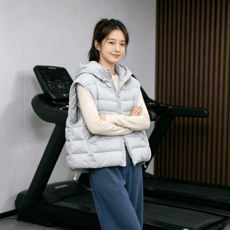 한국 스타일 루즈핏 고급 센스 슬림해 보이는 조끼 여자 2026 겨울 새로운 지퍼 디자인 센스 후드 민소매 조끼 트렌디 이미지 4