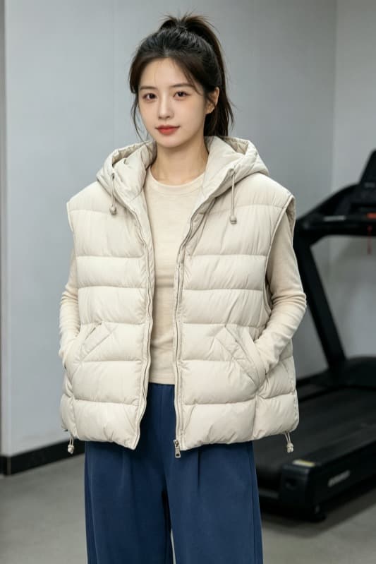 한국 스타일 루즈핏 고급 센스 슬림해 보이는 조끼 여자 2026 겨울 새로운 지퍼 디자인 센스 후드 민소매 조끼 트렌디 이미지 6