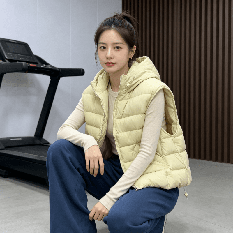 한국 스타일 루즈핏 고급 센스 슬림해 보이는 조끼 여자 2026 겨울 새로운 지퍼 디자인 센스 후드 민소매 조끼 트렌디 상세 이미지 5