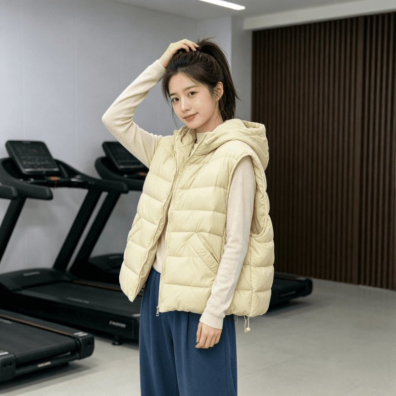 한국 스타일 루즈핏 고급 센스 슬림해 보이는 조끼 여자 2026 겨울 새로운 지퍼 디자인 센스 후드 민소매 조끼 트렌디 상세 이미지 6