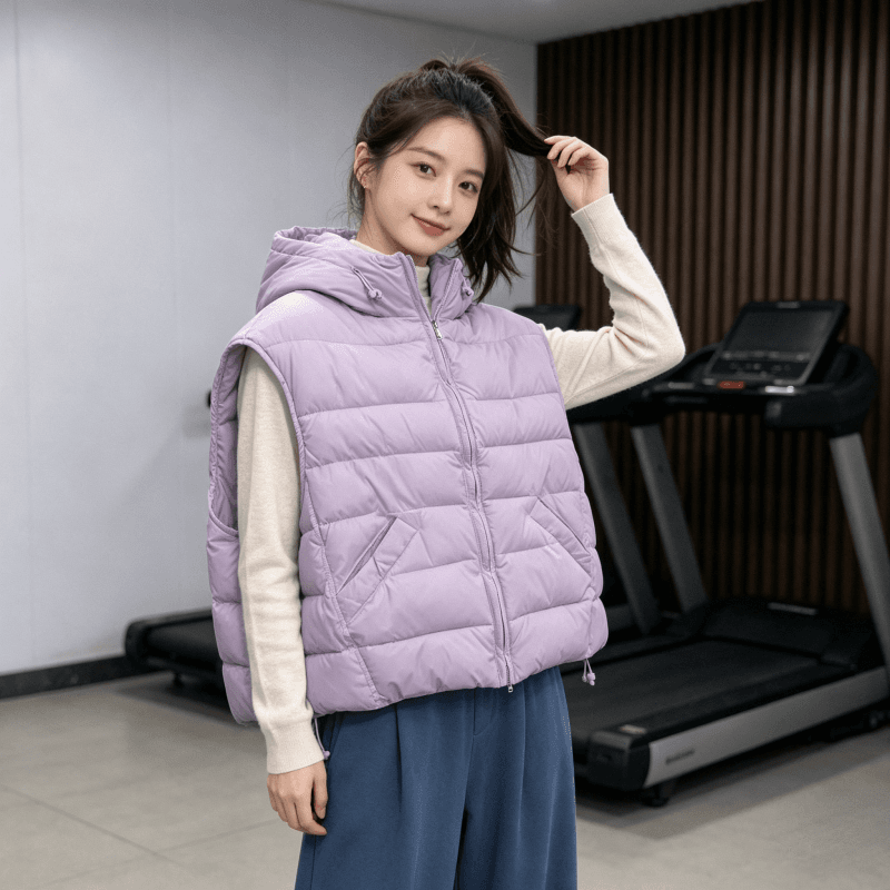 한국 스타일 루즈핏 고급 센스 슬림해 보이는 조끼 여자 2026 겨울 새로운 지퍼 디자인 센스 후드 민소매 조끼 트렌디 상세 이미지 8
