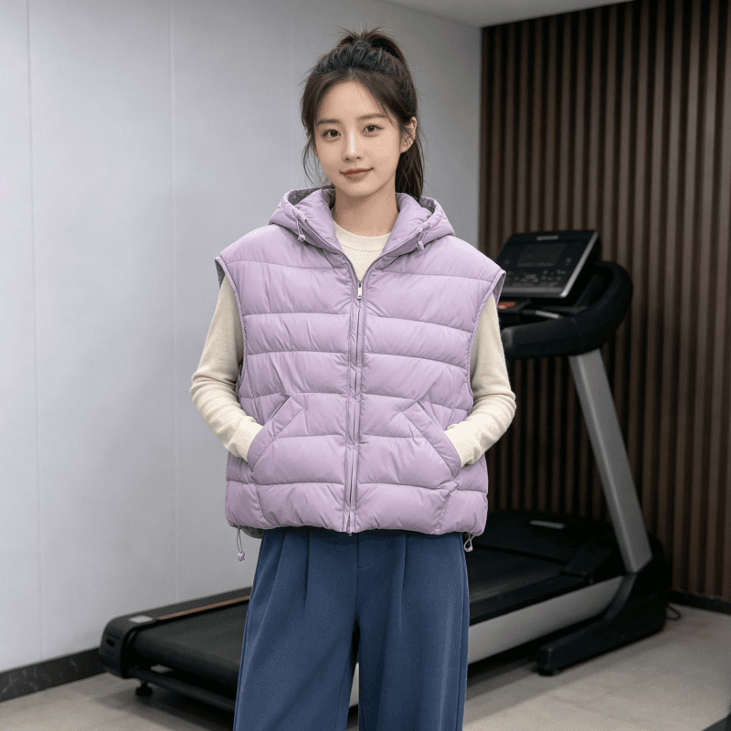 한국 스타일 루즈핏 고급 센스 슬림해 보이는 조끼 여자 2026 겨울 새로운 지퍼 디자인 센스 후드 민소매 조끼 트렌디 상세 이미지 9