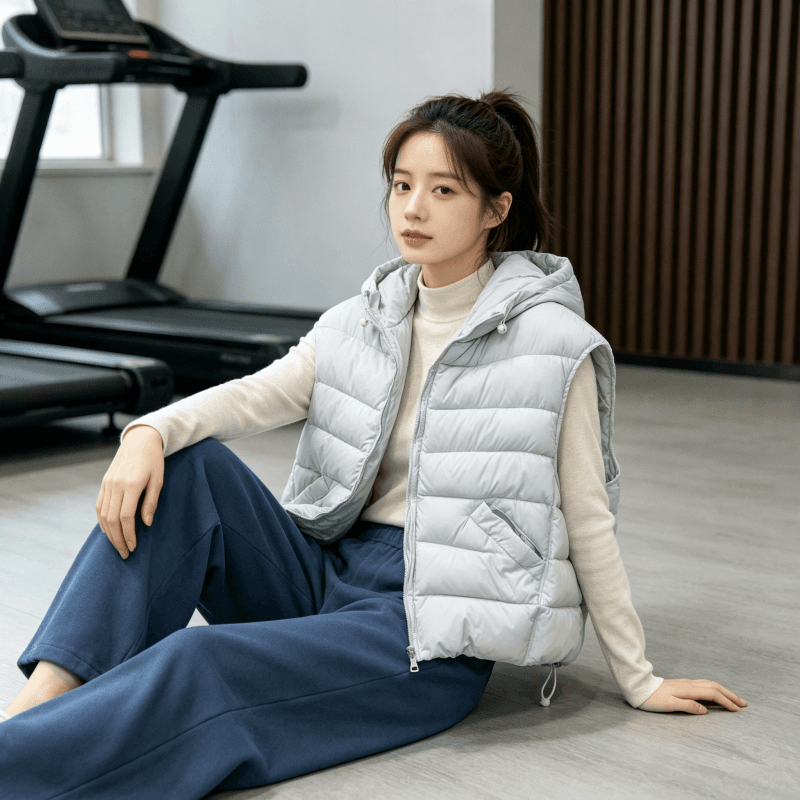 한국 스타일 루즈핏 고급 센스 슬림해 보이는 조끼 여자 2026 겨울 새로운 지퍼 디자인 센스 후드 민소매 조끼 트렌디 상세 이미지 17