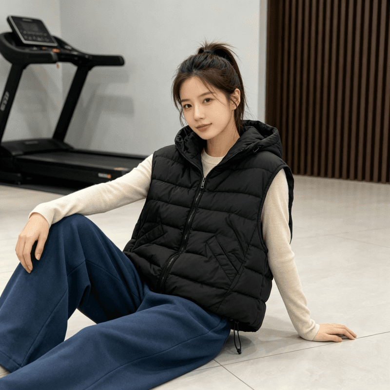 한국 스타일 루즈핏 고급 센스 슬림해 보이는 조끼 여자 2026 겨울 새로운 지퍼 디자인 센스 후드 민소매 조끼 트렌디 상세 이미지 21
