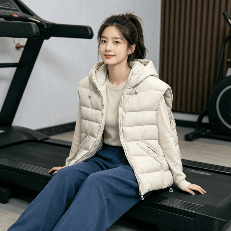 한국 스타일 루즈핏 고급 센스 슬림해 보이는 조끼 여자 2026 겨울 새로운 지퍼 디자인 센스 후드 민소매 조끼 트렌디 상세 이미지 22