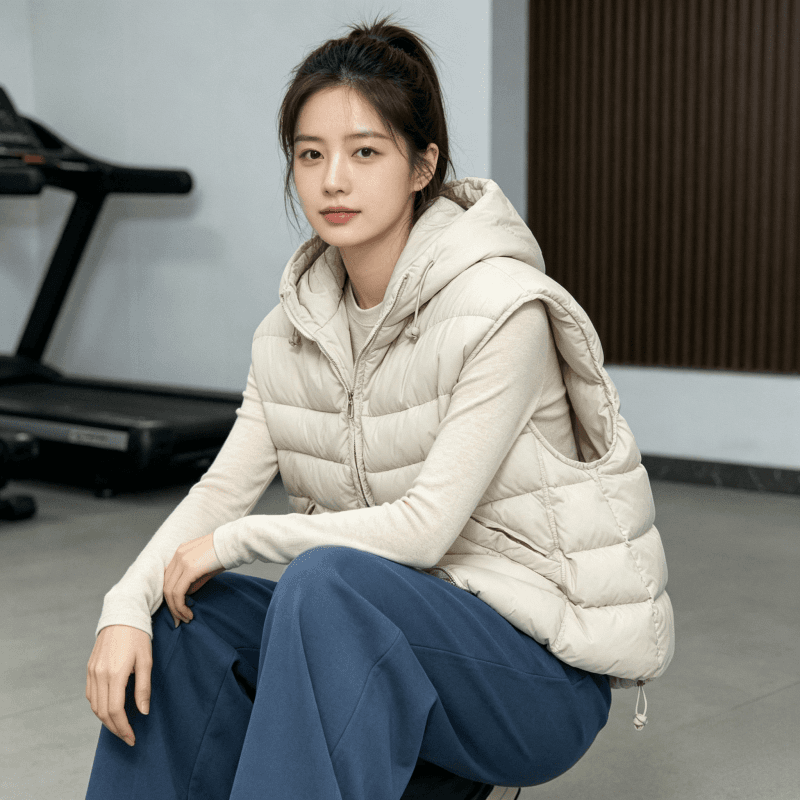 한국 스타일 루즈핏 고급 센스 슬림해 보이는 조끼 여자 2026 겨울 새로운 지퍼 디자인 센스 후드 민소매 조끼 트렌디 상세 이미지 24