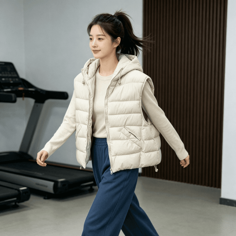 한국 스타일 루즈핏 고급 센스 슬림해 보이는 조끼 여자 2026 겨울 새로운 지퍼 디자인 센스 후드 민소매 조끼 트렌디 상세 이미지 27