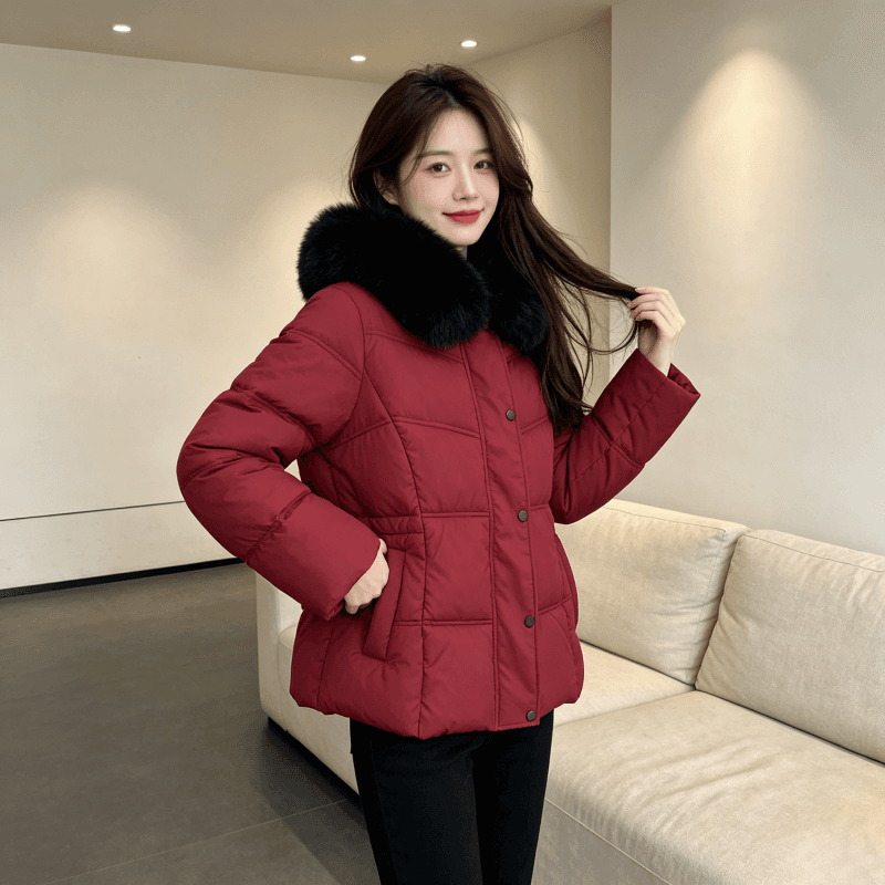 큰 모피 칼라 품격 폴로 칼라 허리 수축 슬림해 보이는 작은 키 연령 감소 면 의류 여성 코트 두꺼운 보온 루즈핏 빅 사이즈 트렌디 상세 이미지 10