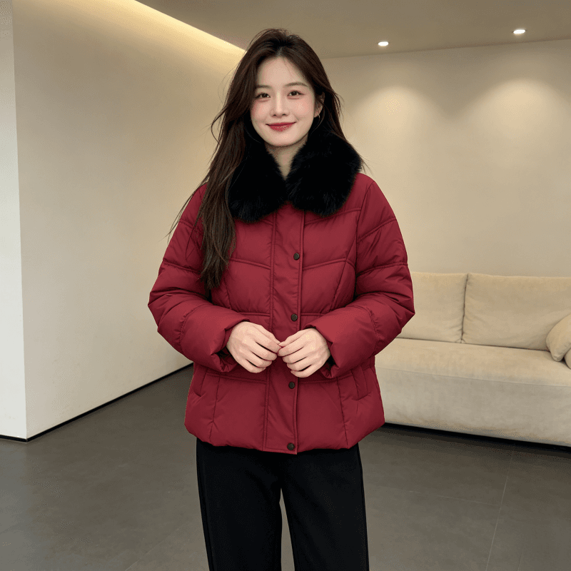 큰 모피 칼라 품격 폴로 칼라 허리 수축 슬림해 보이는 작은 키 연령 감소 면 의류 여성 코트 두꺼운 보온 루즈핏 빅 사이즈 트렌디 상세 이미지 11